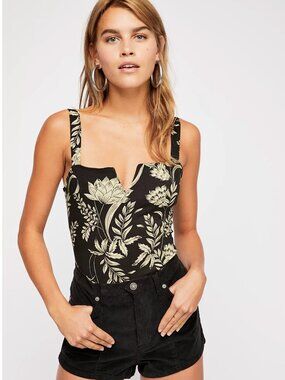 Black Floral V-Neck Women's Tank Top
